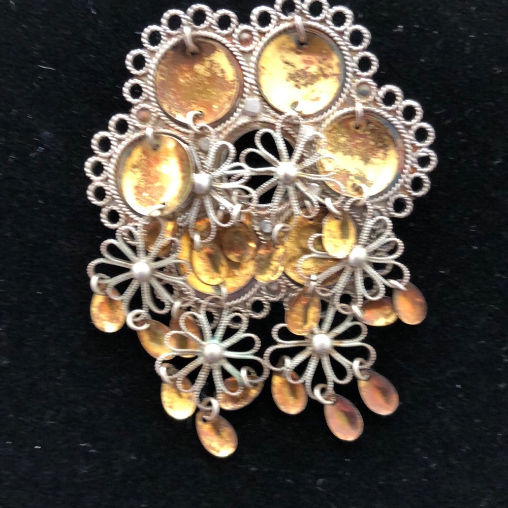 Antique Western Brooch Sterling Silver and Brass